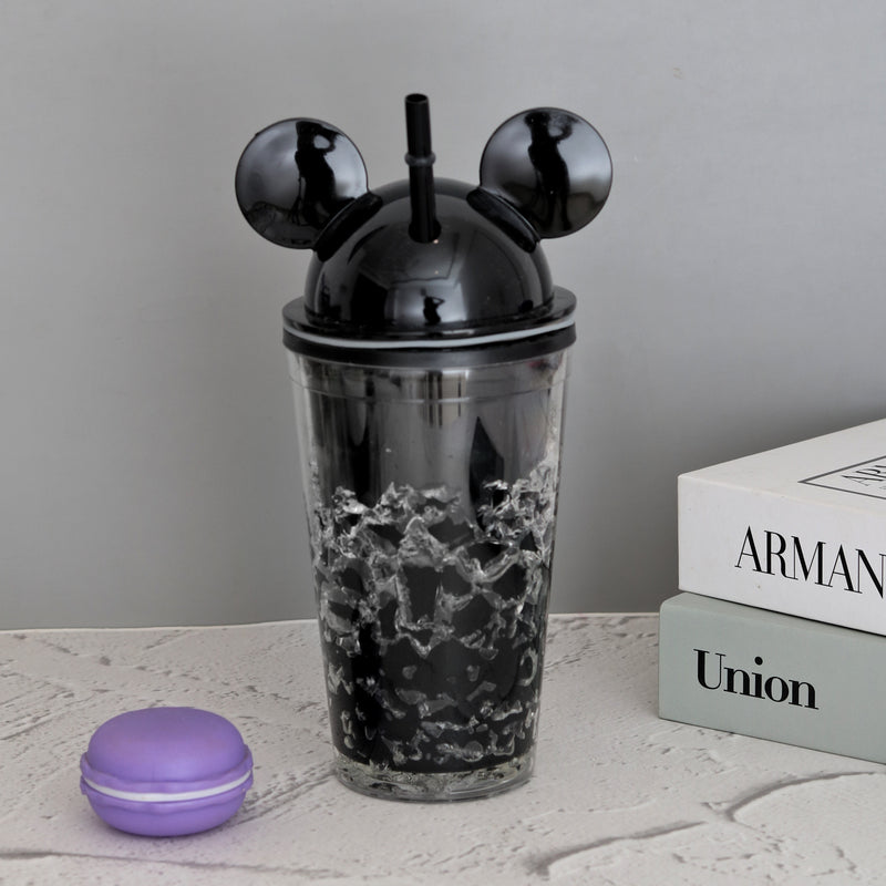 Mouse Design Double Layer Transparent Sipper With Straw 500 ml