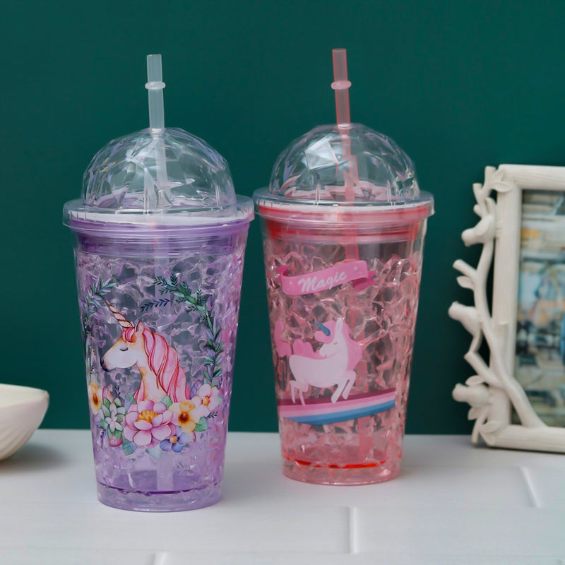 Unicorn Printed Sippers with Crystel Lid & Straw