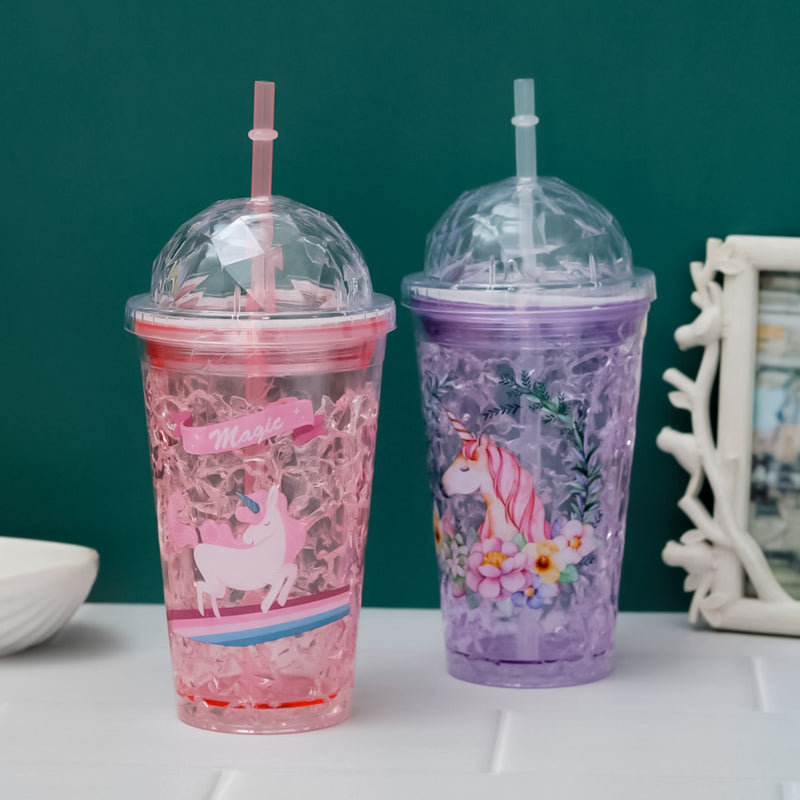 Unicorn Printed Sippers with Crystel Lid & Straw