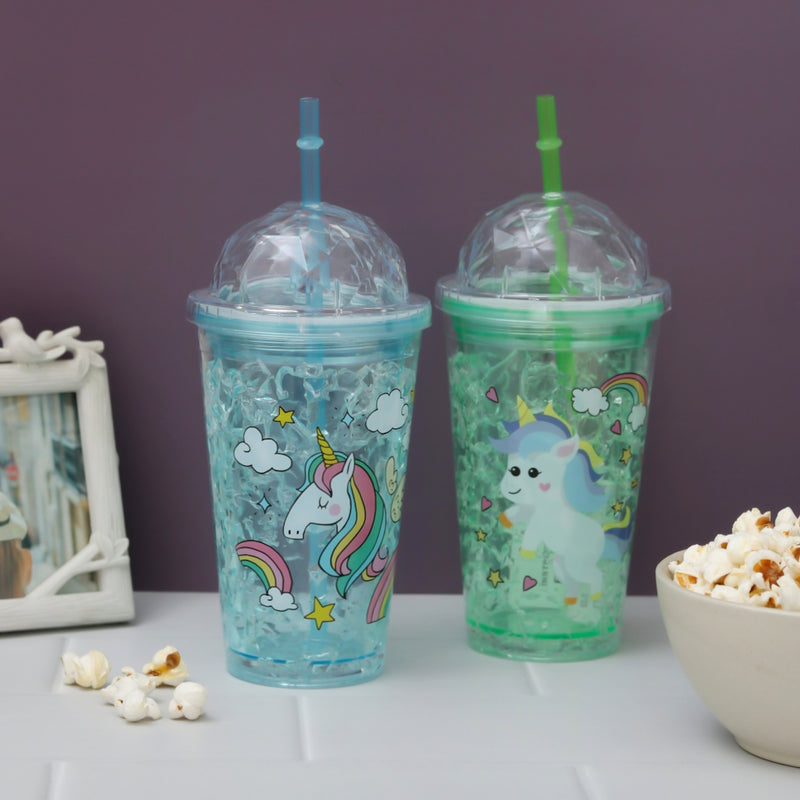 Unicorn Printed Sippers with Crystel Lid & Straw