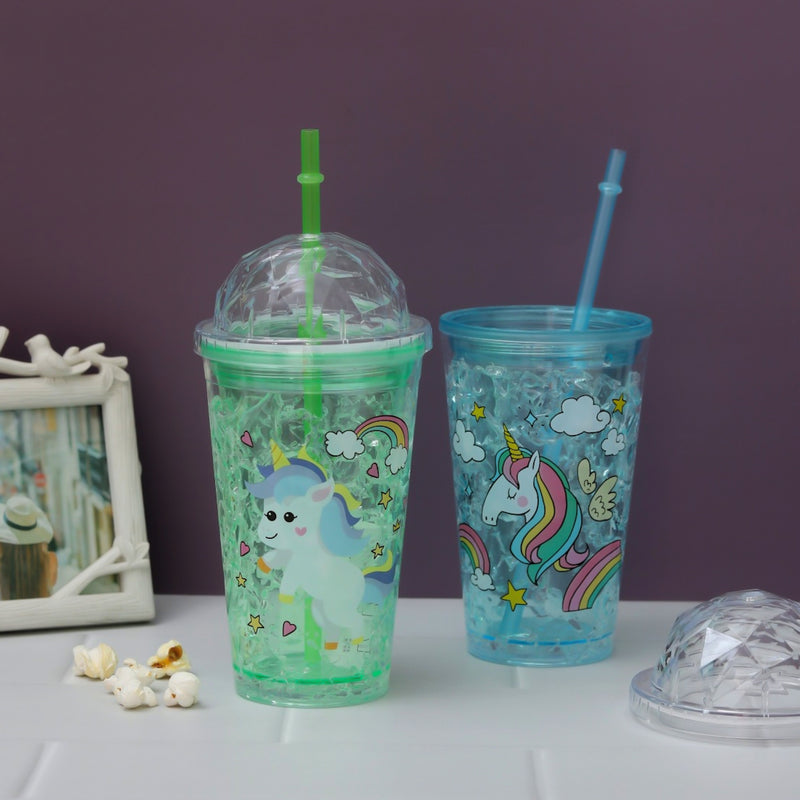 Unicorn Printed Sippers with Crystel Lid & Straw