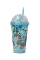 Unicorn Printed Glitery Transparent Sipper With Unicorn Motif Lid