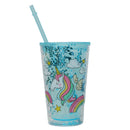 Unicorn Printed Glitery Transparent Sipper With Unicorn Motif Lid