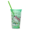 Unicorn Printed Glitery Transparent Sipper With Unicorn Motif Lid