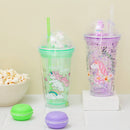 Unicorn Printed Glitery Transparent Sipper With Unicorn Motif Lid