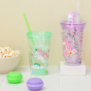 Unicorn Printed Glitery Transparent Sipper With Unicorn Motif Lid