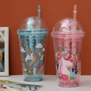 Unicorn Printed Glitery Transparent Sipper With Unicorn Motif Lid