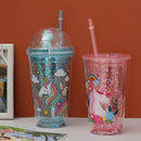 Unicorn Printed Glitery Transparent Sipper With Unicorn Motif Lid