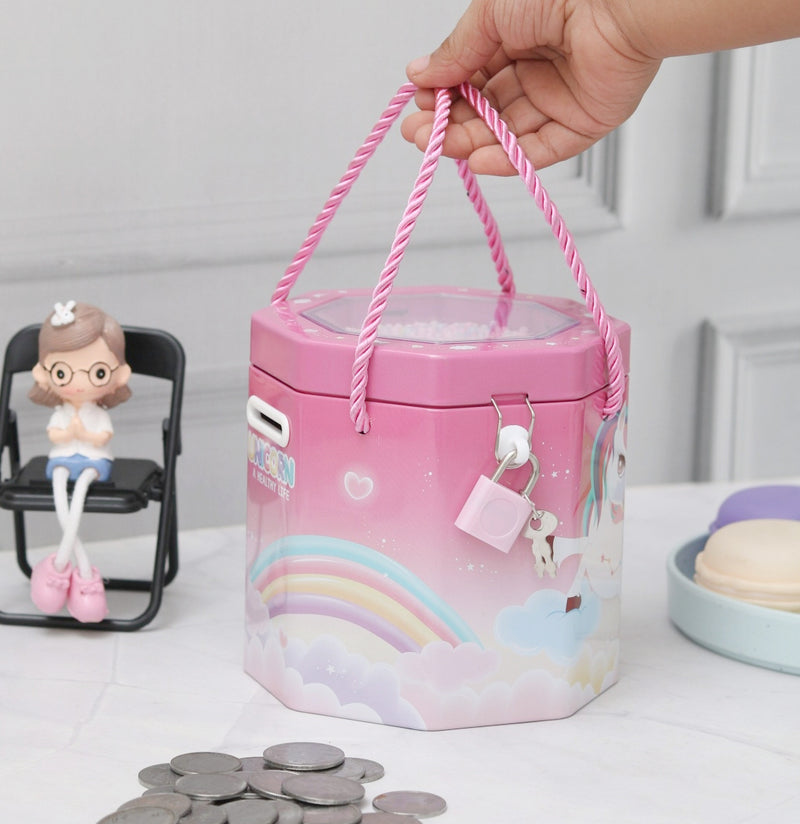 Cute Multi Design Printed Coin Bank With Bubble Lid