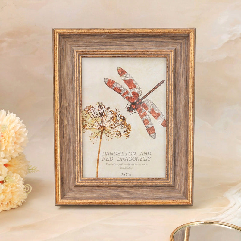 Elegant Wooden textured With Golden Effect Photo Frame