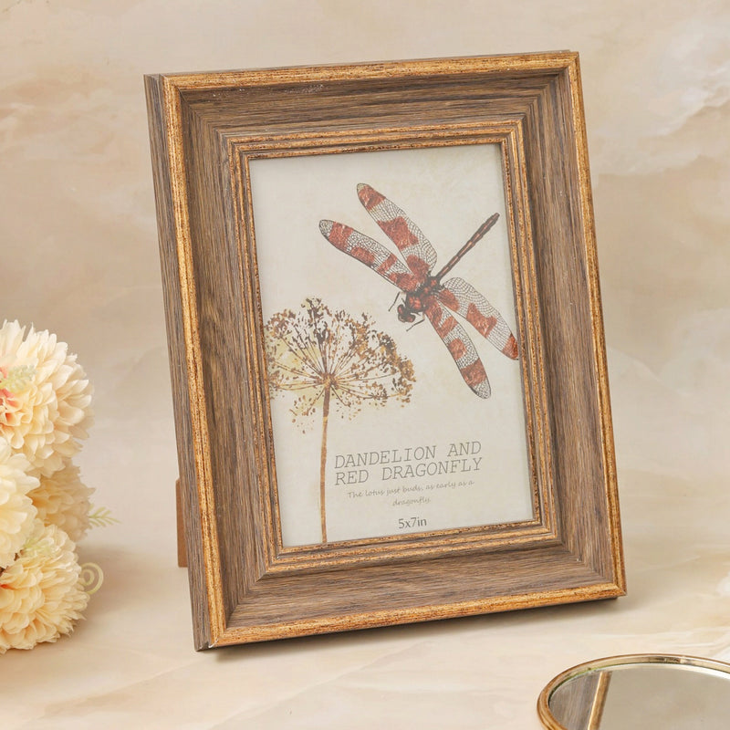 Elegant Wooden textured With Golden Effect Photo Frame