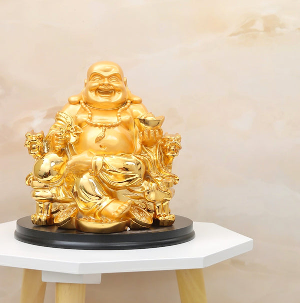 Laughing Buddha Sculpture with Wellness & Happiness