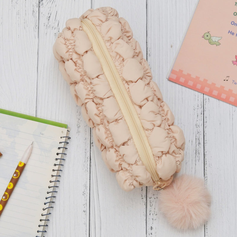 Fluffy Pencil Pouch With Cute Pompom Chain