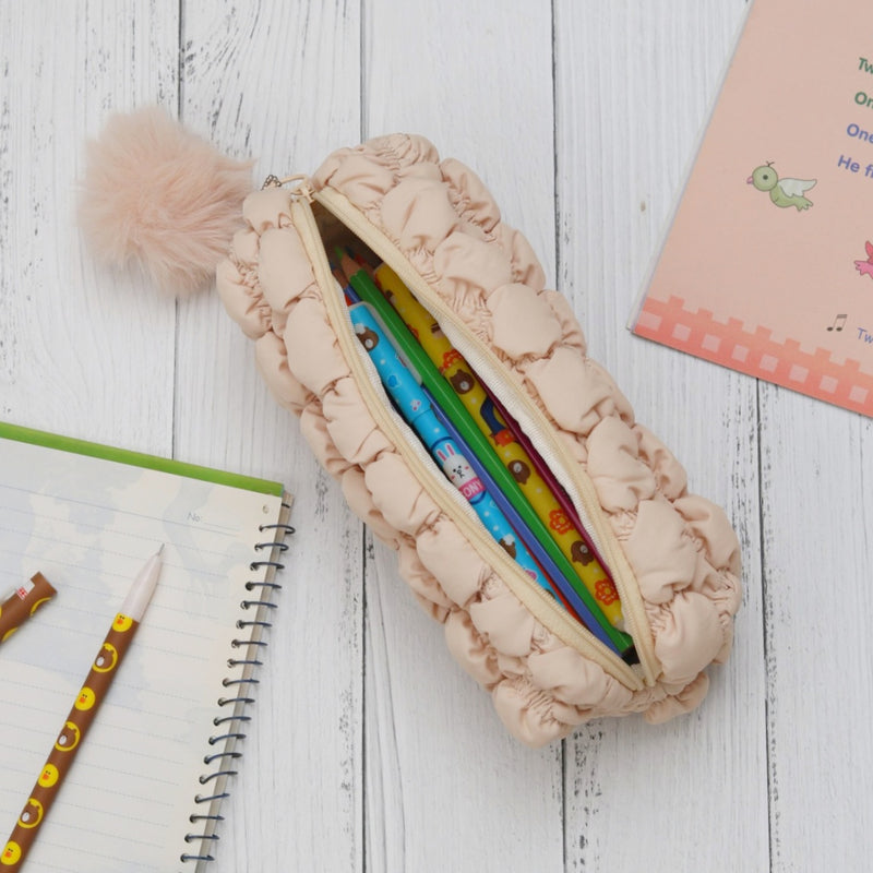 Fluffy Pencil Pouch With Cute Pompom Chain