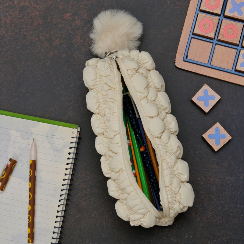 Fluffy Pencil Pouch With Cute Pompom Chain