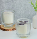 Crystal Design Scented Candle with Striped Design Glass Set of 2