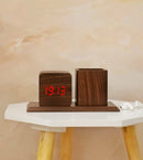 Wooden Digital Clock with Pen Holder