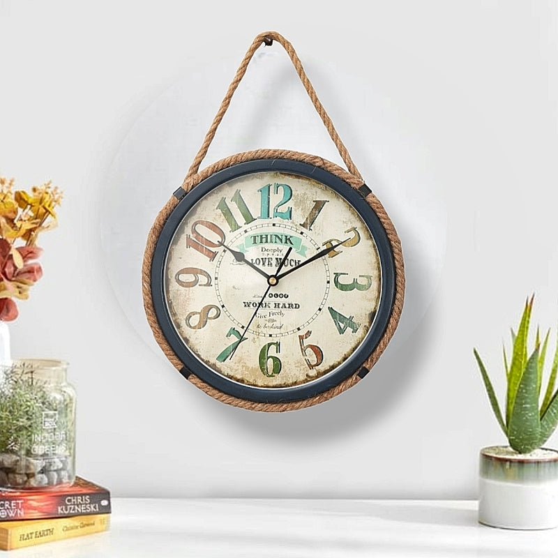 Round Antique Wall Clock with Hanging Rope