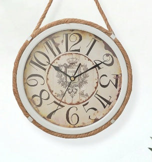 Round Antique Wall Clock with Hanging Rope