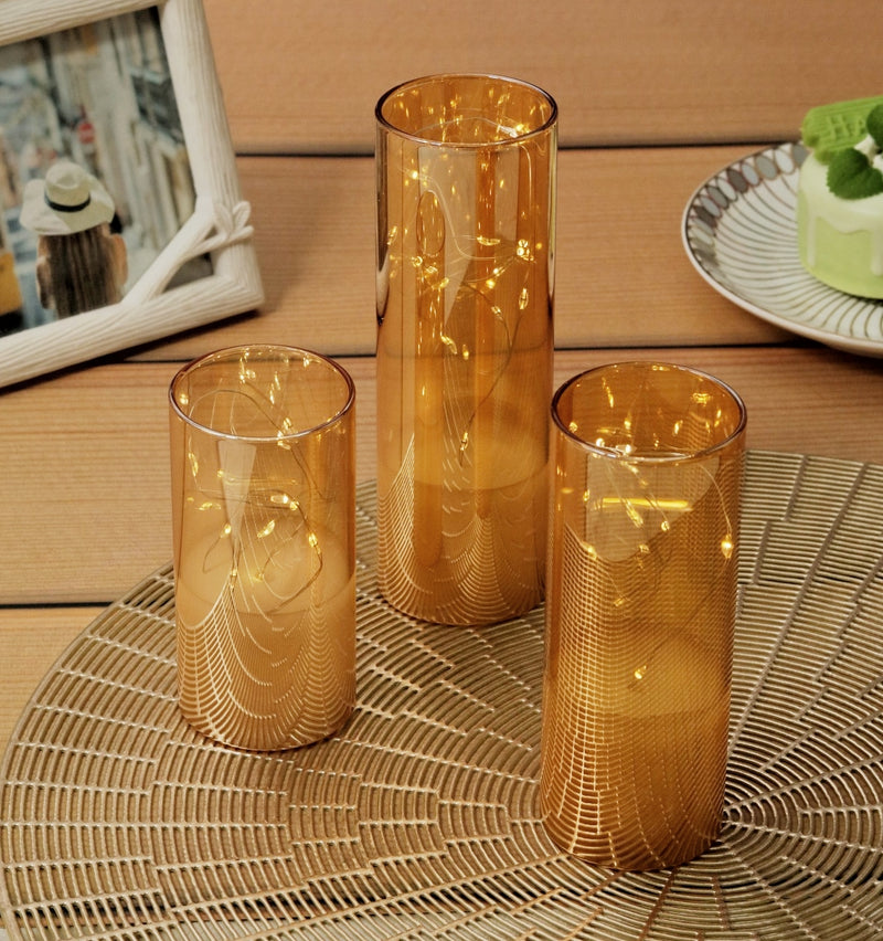 3 Pcs Flameless Decorative Acrylic Led Candle,Golden