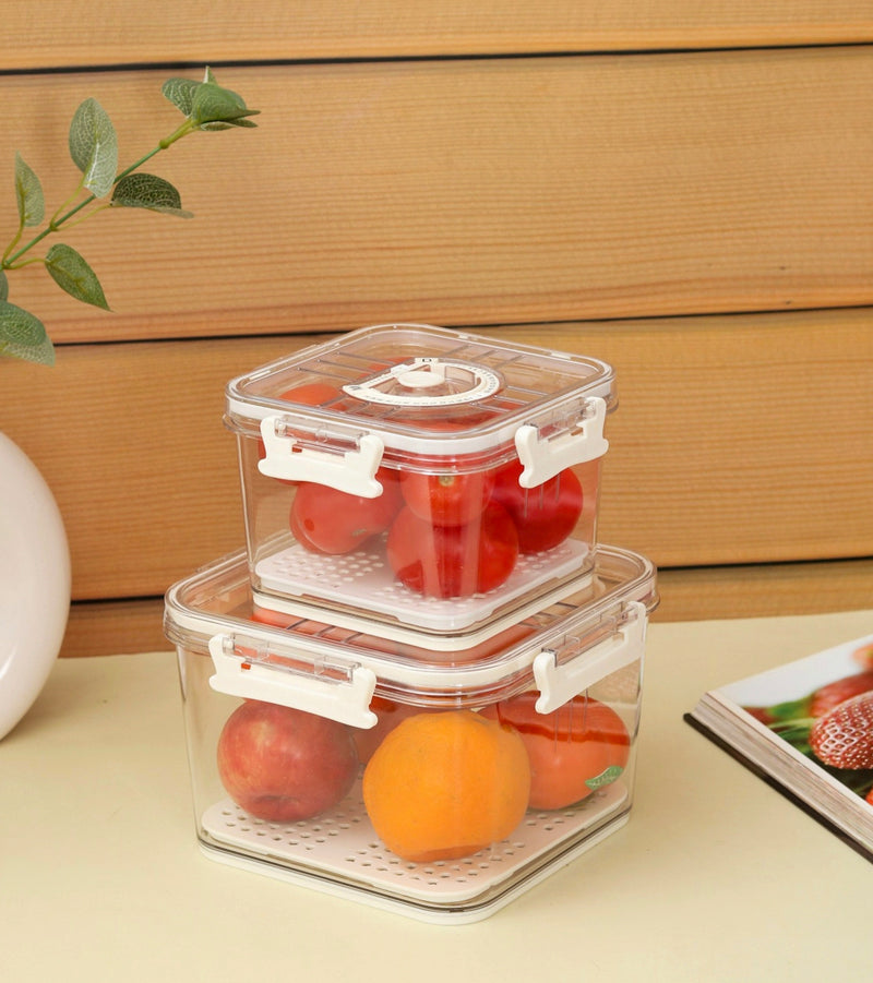 Refrigerator transparent storage box for fruit and vegetable with Timekeeping Indicator, Set of 2