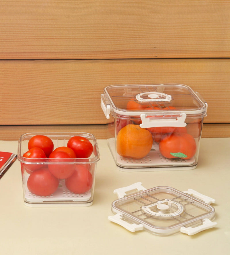 Refrigerator transparent storage box for fruit and vegetable with Timekeeping Indicator, Set of 2