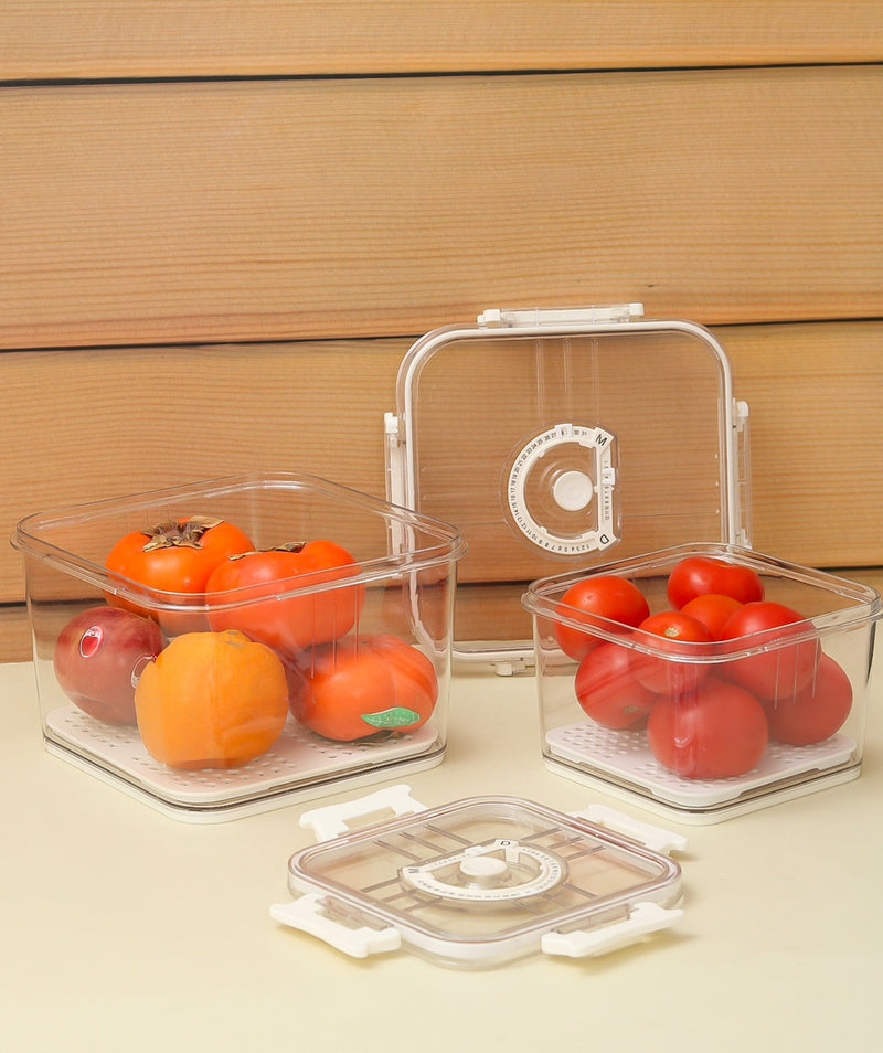 Refrigerator transparent storage box for fruit and vegetable with Timekeeping Indicator, Set of 2