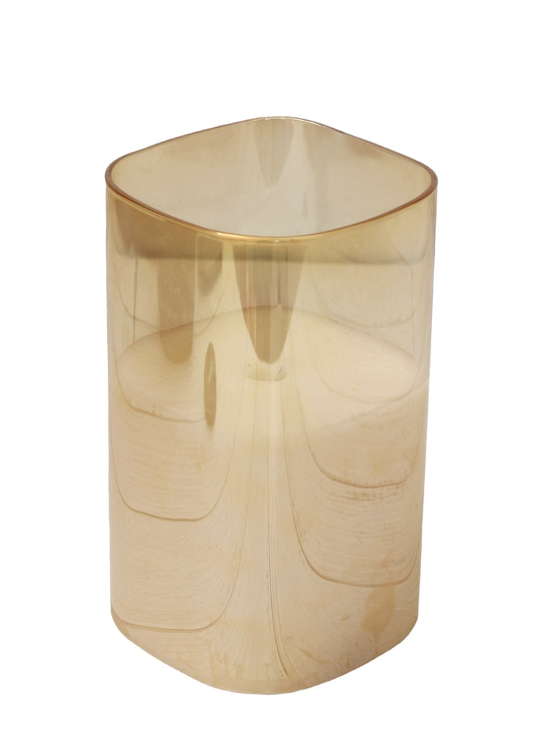 Flameless Electric LED Glass Pillar Moving Flame Effect Candle, Golden