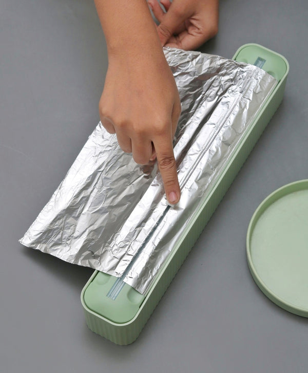 Magnetic refillable Plastic wrap Dispenser with Cutter for Kitchen