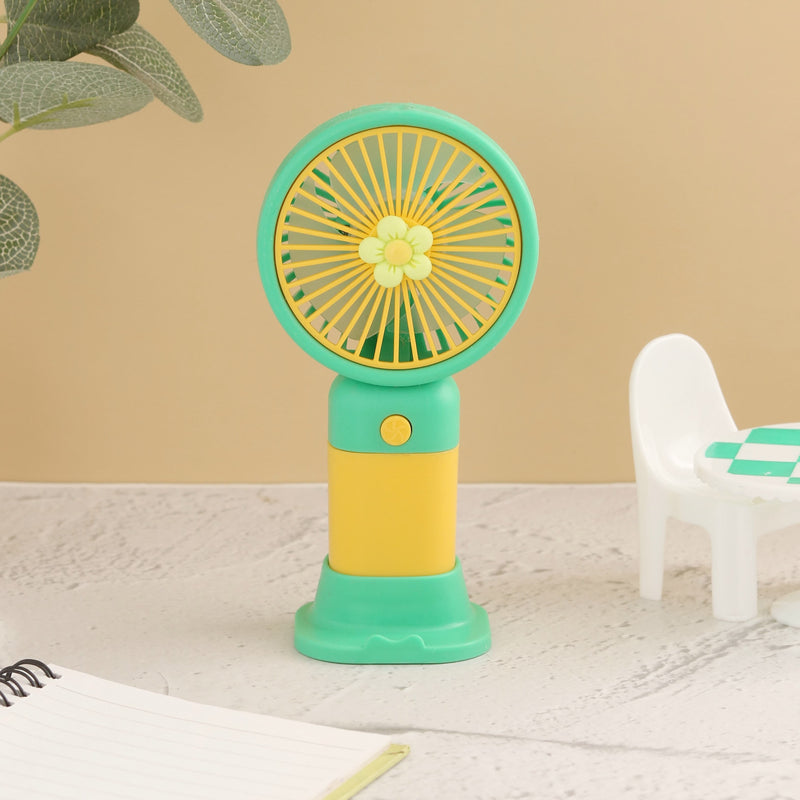 Floral Design Mini Portable & Rechargeable Hand Fan with Stand