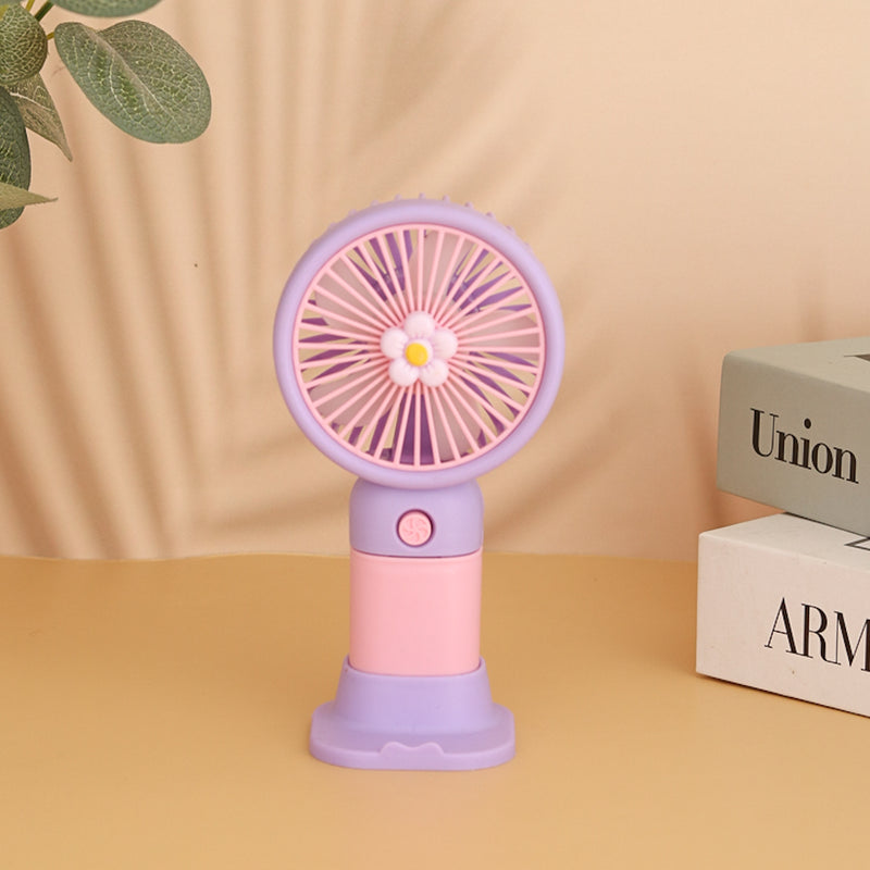 Floral Design Mini Portable & Rechargeable Hand Fan with Stand