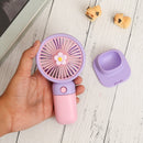 Floral Design Mini Portable & Rechargeable Hand Fan with Stand