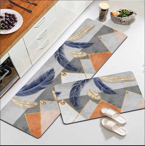 Feather Printed Multicolour Kitchen Mats (Set of 2)