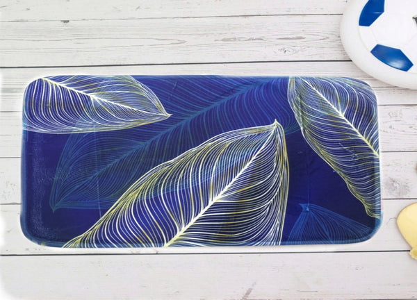 Elegant Leaf Design Royal Blue Soft Door Mat