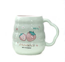 Cute Strawberry Printed Mug With Straw and Strawberry motif