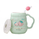 Cute Strawberry Printed Mug With Straw and Strawberry motif