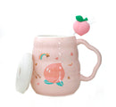 Cute Peach Printed Mug With Straw and Peach motif