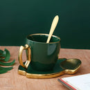 Ceramic Leaf design Bottle Green Cup and Plate Set With  Metal Spoon