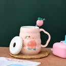 Cute Peach Printed Mug With Straw and Peach motif