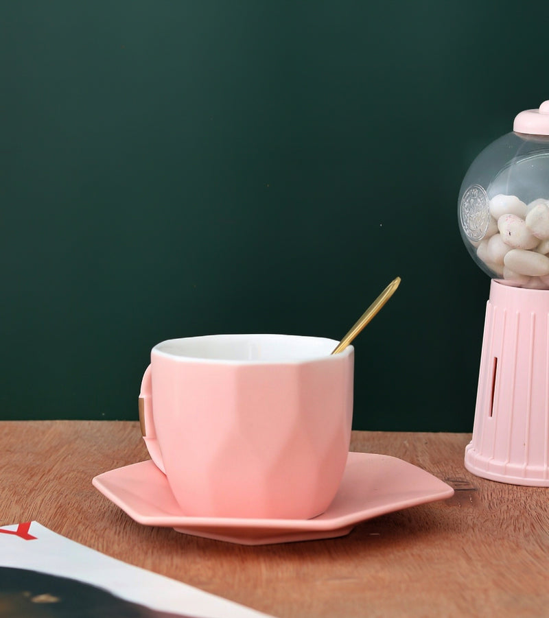 Ceramic Cup and Plate Set With Metal Spoon