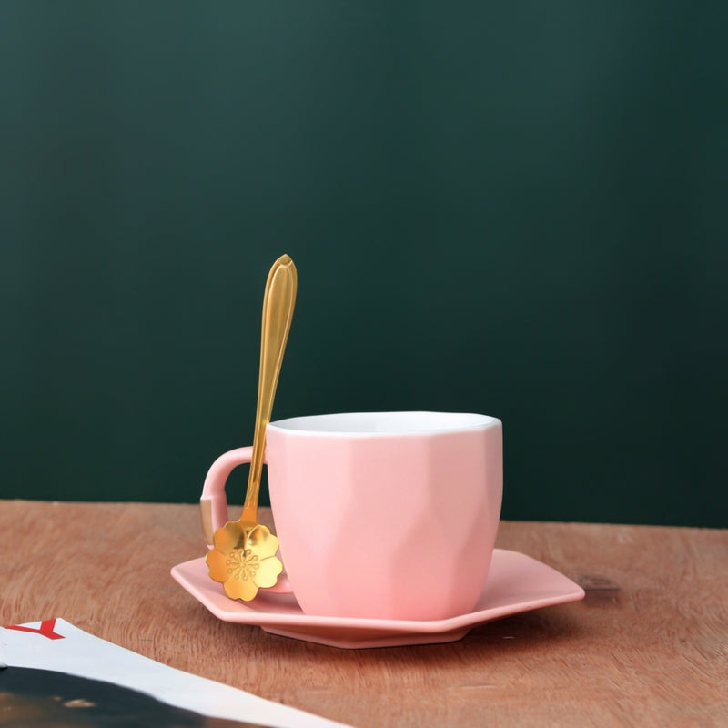 Ceramic Cup and Plate Set With Metal Spoon