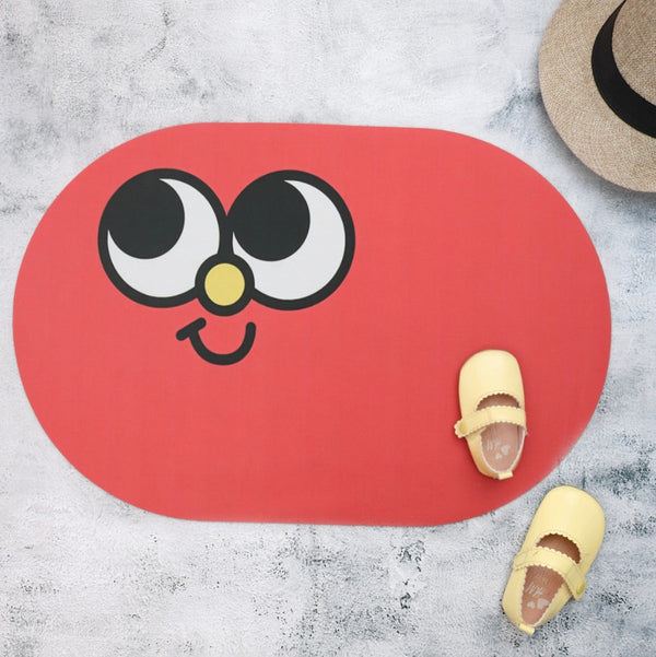 Oval Shape Red With Emoji Kids Mat
