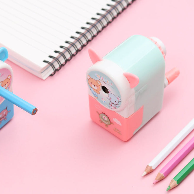 Cute Bear Printed Aqua Pencil Sharpener Set of 2