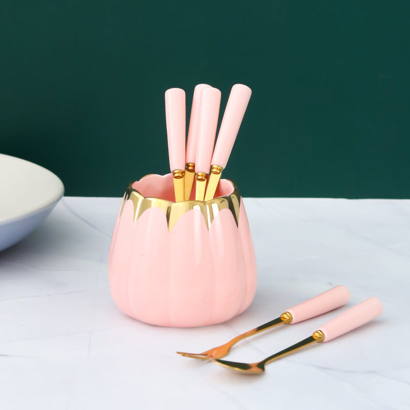 Luxury Pink Fruit Fork and Spoon Set