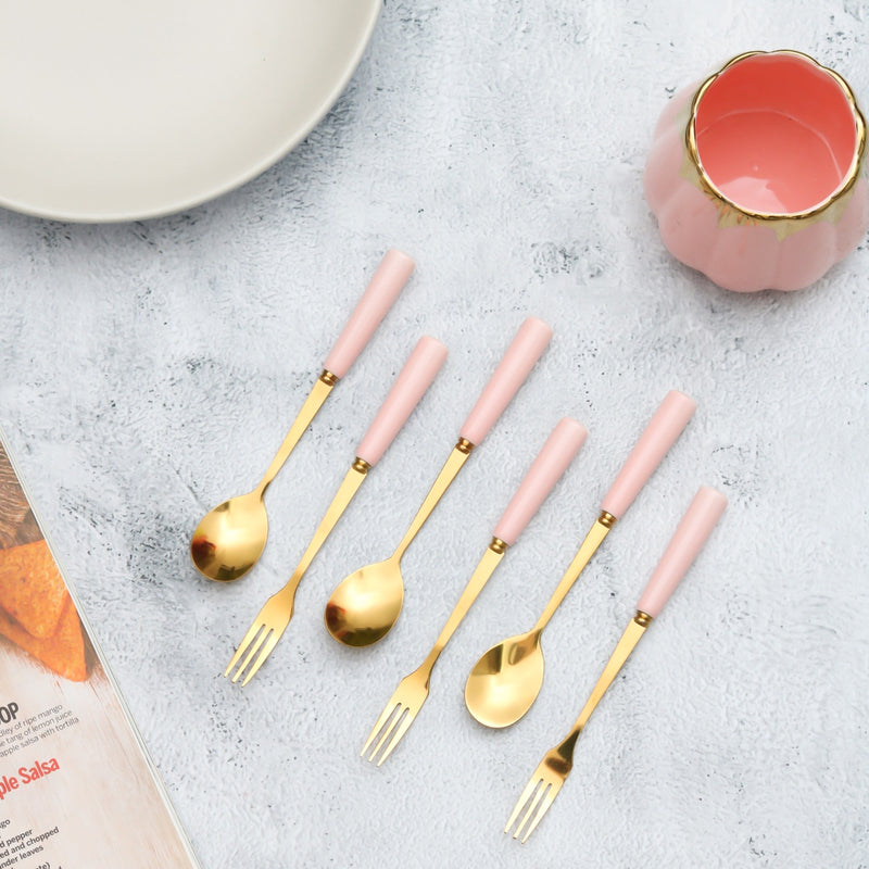 Luxury Pink Fruit Fork and Spoon Set