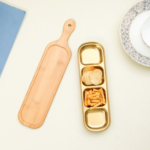 Metal Snacks Plate With Wooden Base
