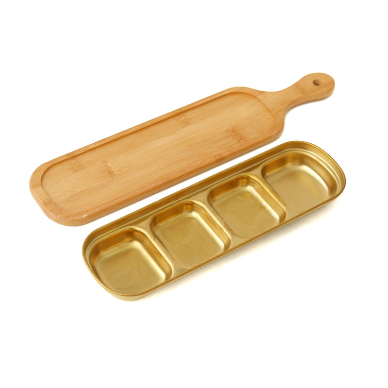 Metal Snacks Plate With Wooden Base