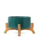 Ceramic Green Serving Bowl With Wooden Stand