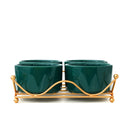 Ceramic Green Bowl Set With Metal Stand (set of 4)