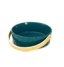 Ceramic Round Green Fruit Basket With a Wooden handle